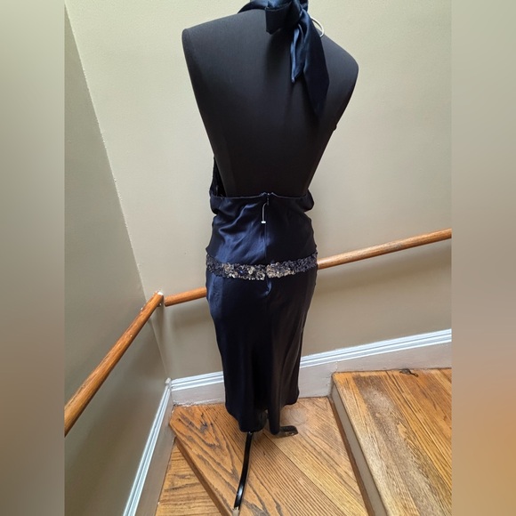 Elegant Navy Blue Vera Wang Halter Dress - Picture 3 of 7